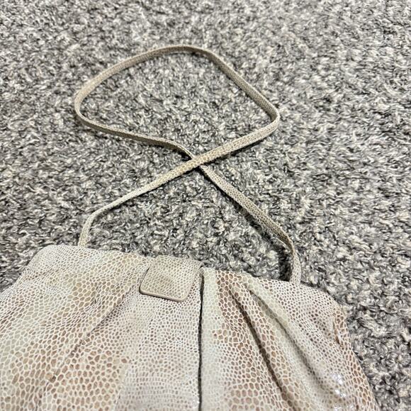 VTG Hobo International Shoulder Bag Frame Snake Skin Leather Print Beige New - Picture 3 of 10
